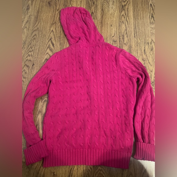 Ralph Lauren sport knit zip jacket hooded hoodie chic preppy boho pink vibrant L - Picture 5 of 6